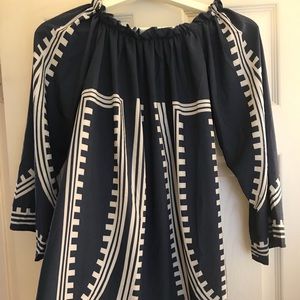 Blue and white off the shoulder dress